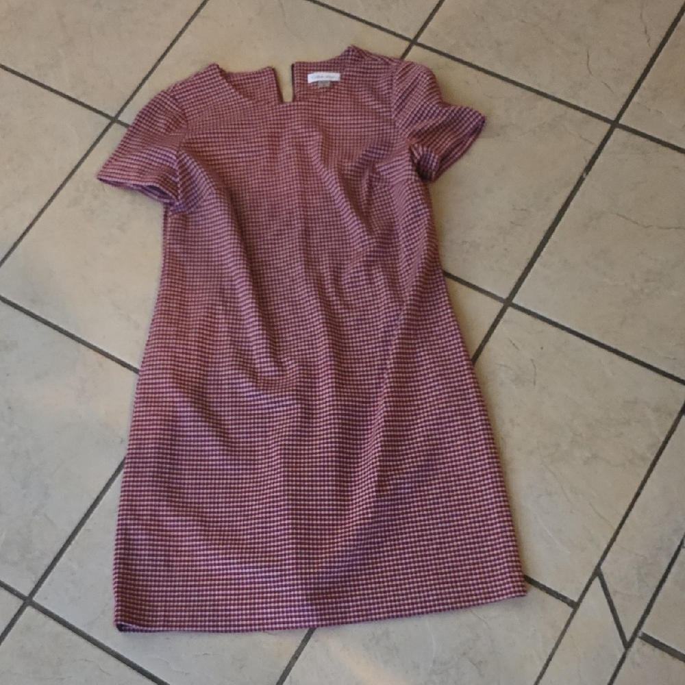 Calvin Klein Red and White Gingham Mini Sheath Dress